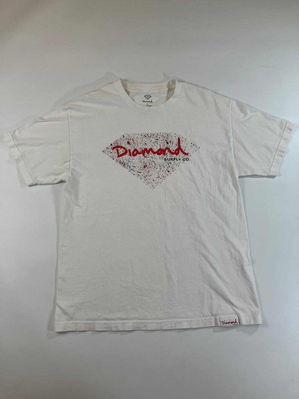 Diamond Supply Co Men L White Splatter Logo T Shirt Made USA Skate Streetwear
